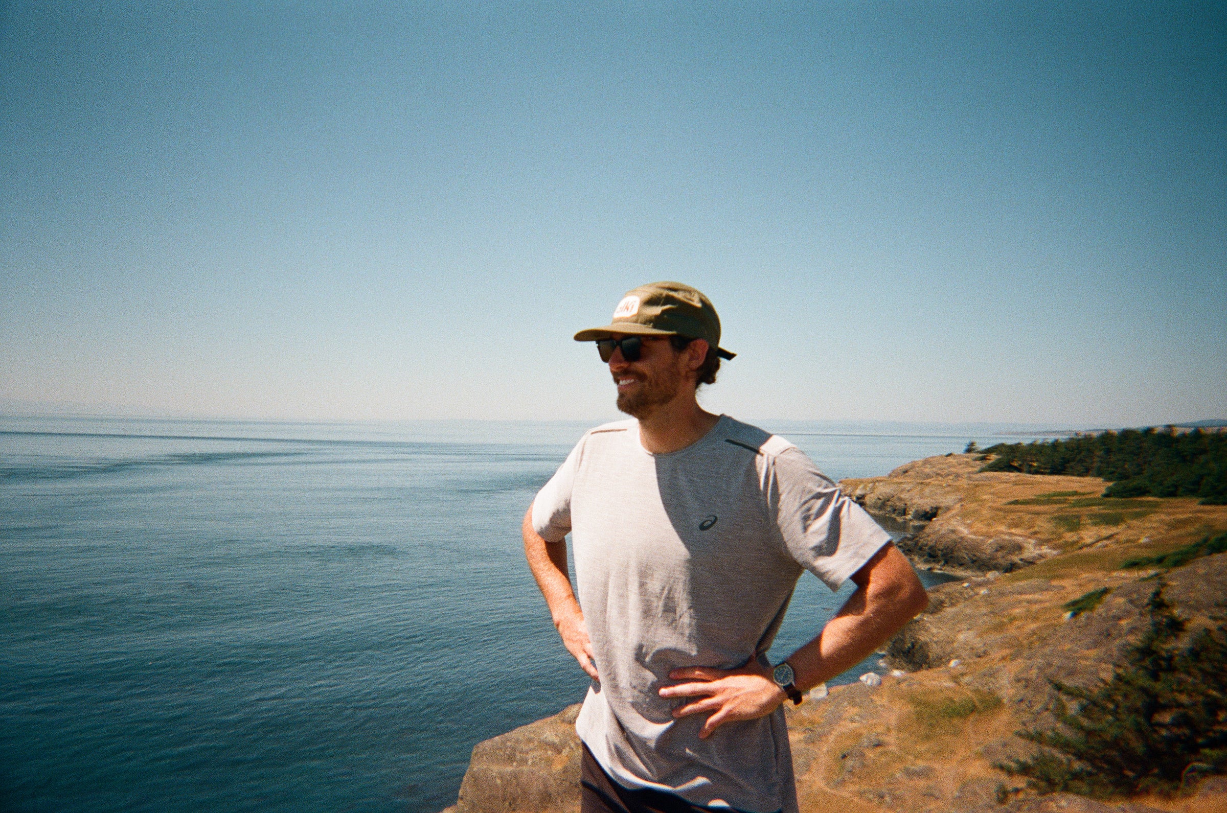me wearing my Alki Supply hat at Iceberg Point on Lopez Island