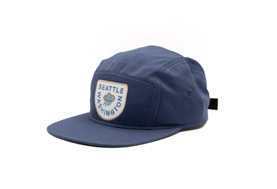 blue 5 panel hat with seattle patch