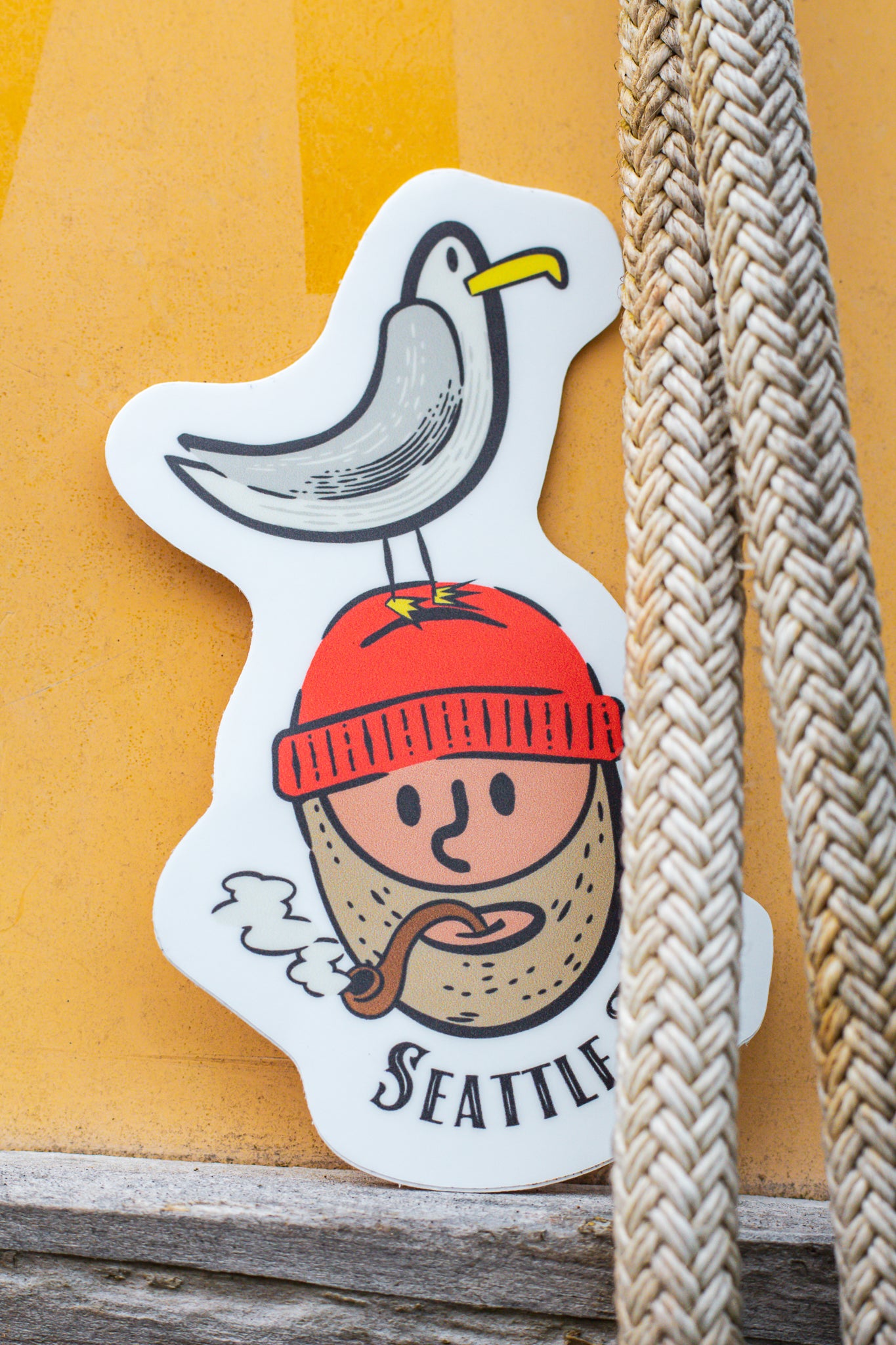 seattle fisherman and seagull sticker